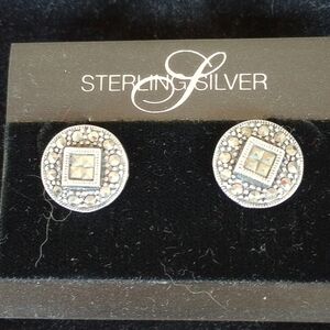 Vintage Sterling silver marcasite button earrings